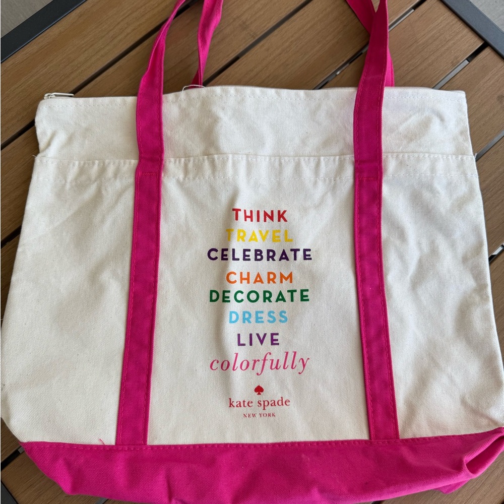 Kate Spade Multicolor Canvas Tote with Pink Accents